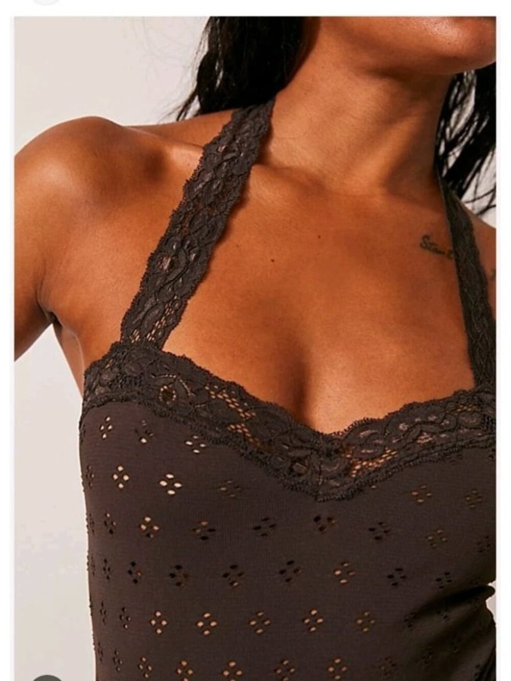 Free People Intimately Eyelet Seamless Halter Tank Top Open Back Brown Size XS/S